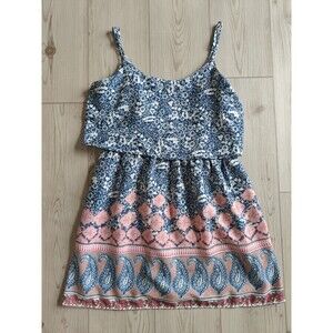Abercrombie & Fitch S Blue White Pink Paisley Dress Ruffle Spaghetti Straps